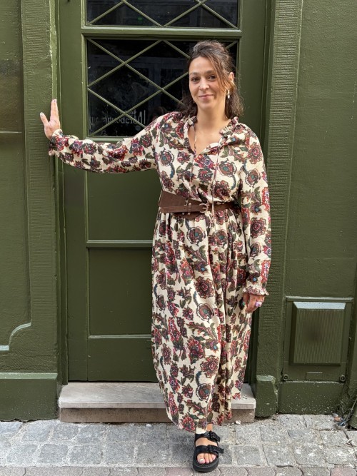 Robe longue fleurie Emmy avec ceinture | Peonies Shop