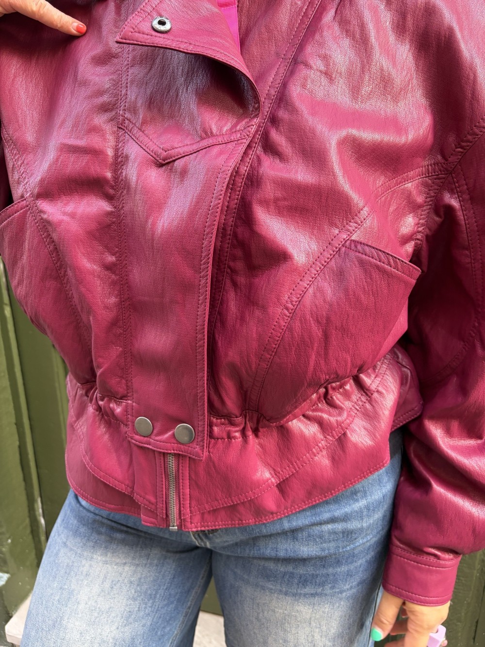 Veste effet cuir bordeaux vintage années 80 Jenna | Peonies Shop