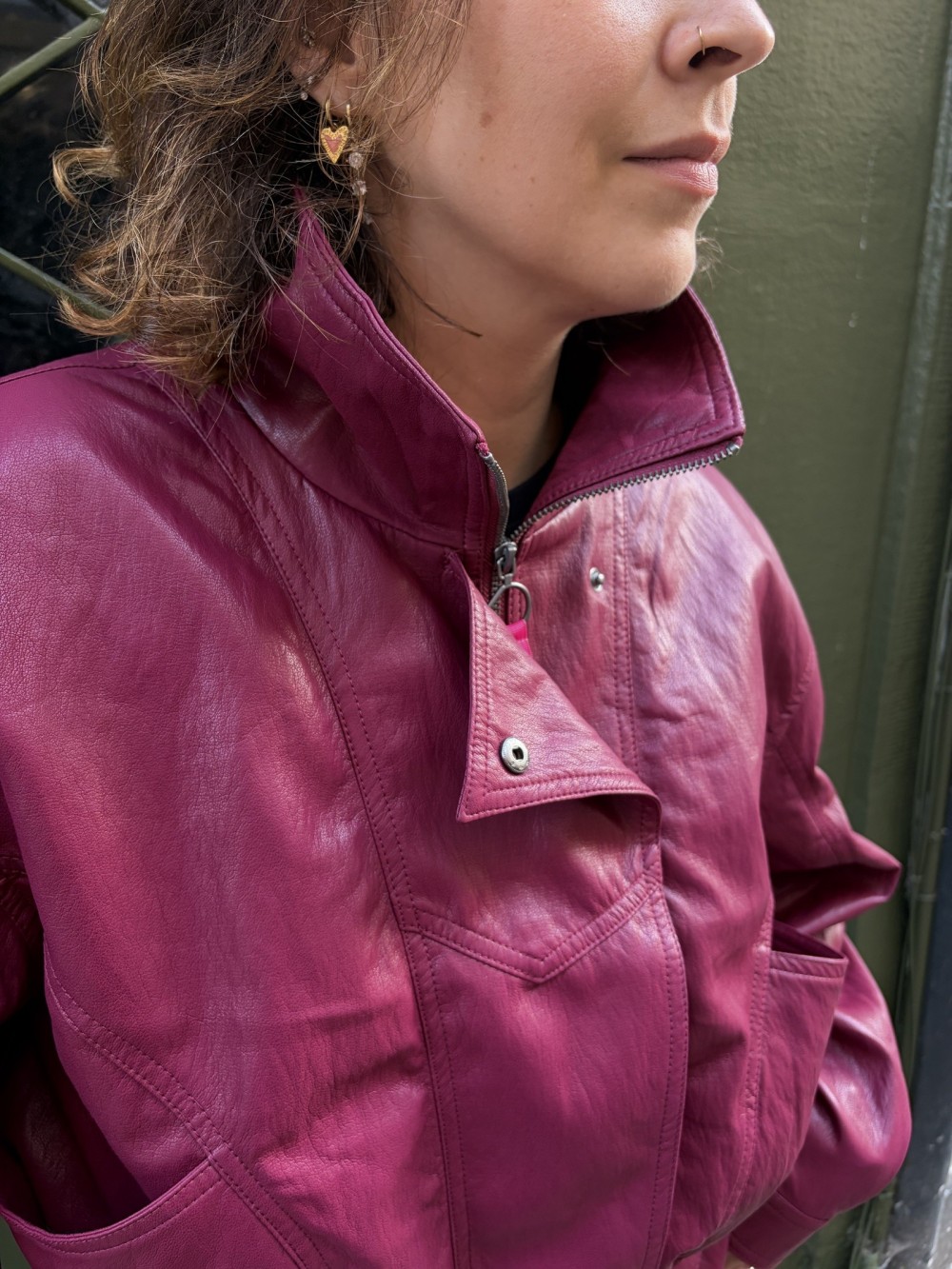 Veste effet cuir bordeaux vintage années 80 Jenna | Peonies Shop