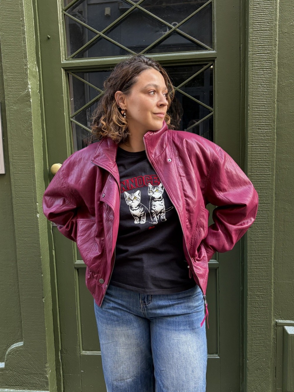Veste effet cuir bordeaux vintage années 80 Jenna | Peonies Shop