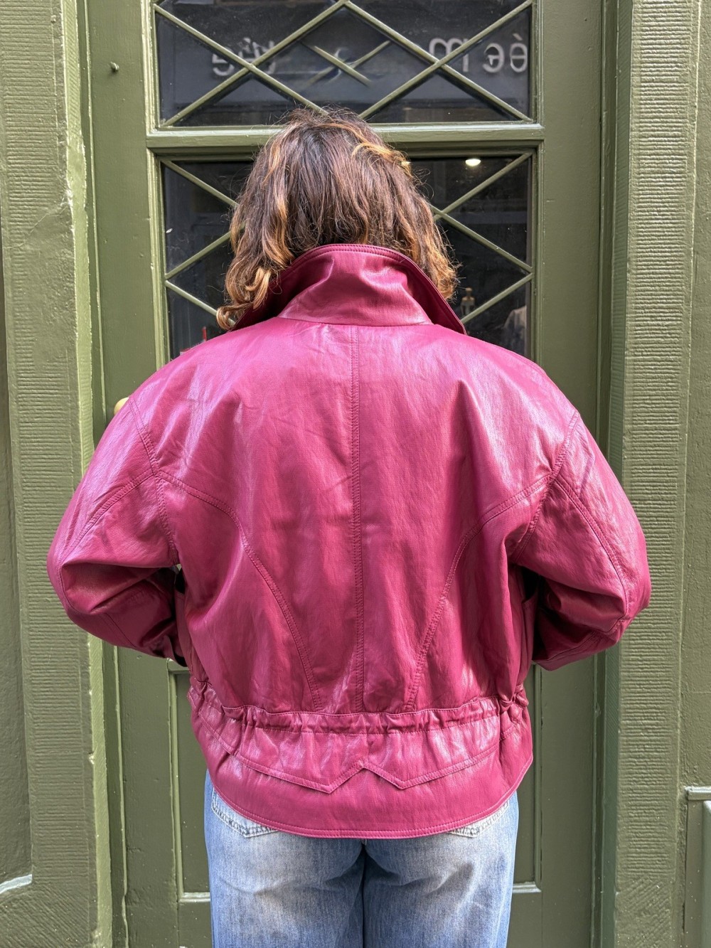 Veste effet cuir bordeaux vintage années 80 Jenna | Peonies Shop