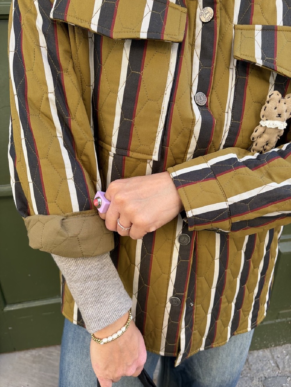 Veste matelassée Coline kaki à rayures femme | Peonies Shop
