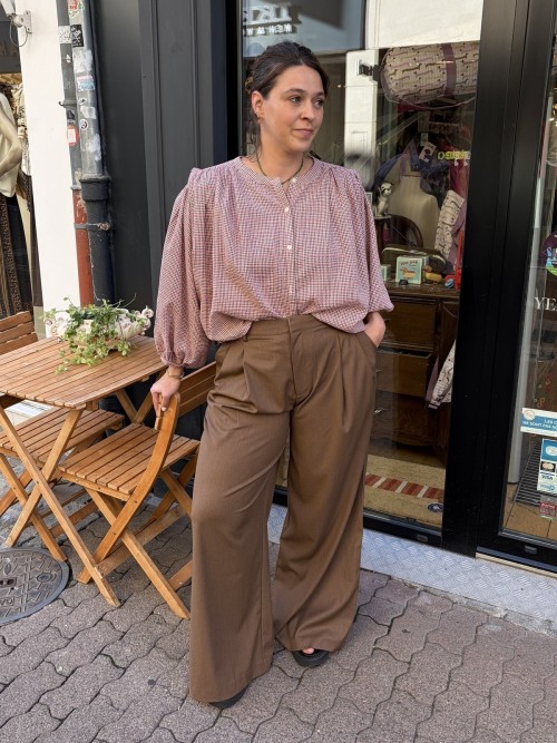 Pantalon à pinces chocolat taille haute femme | Peonies Shop