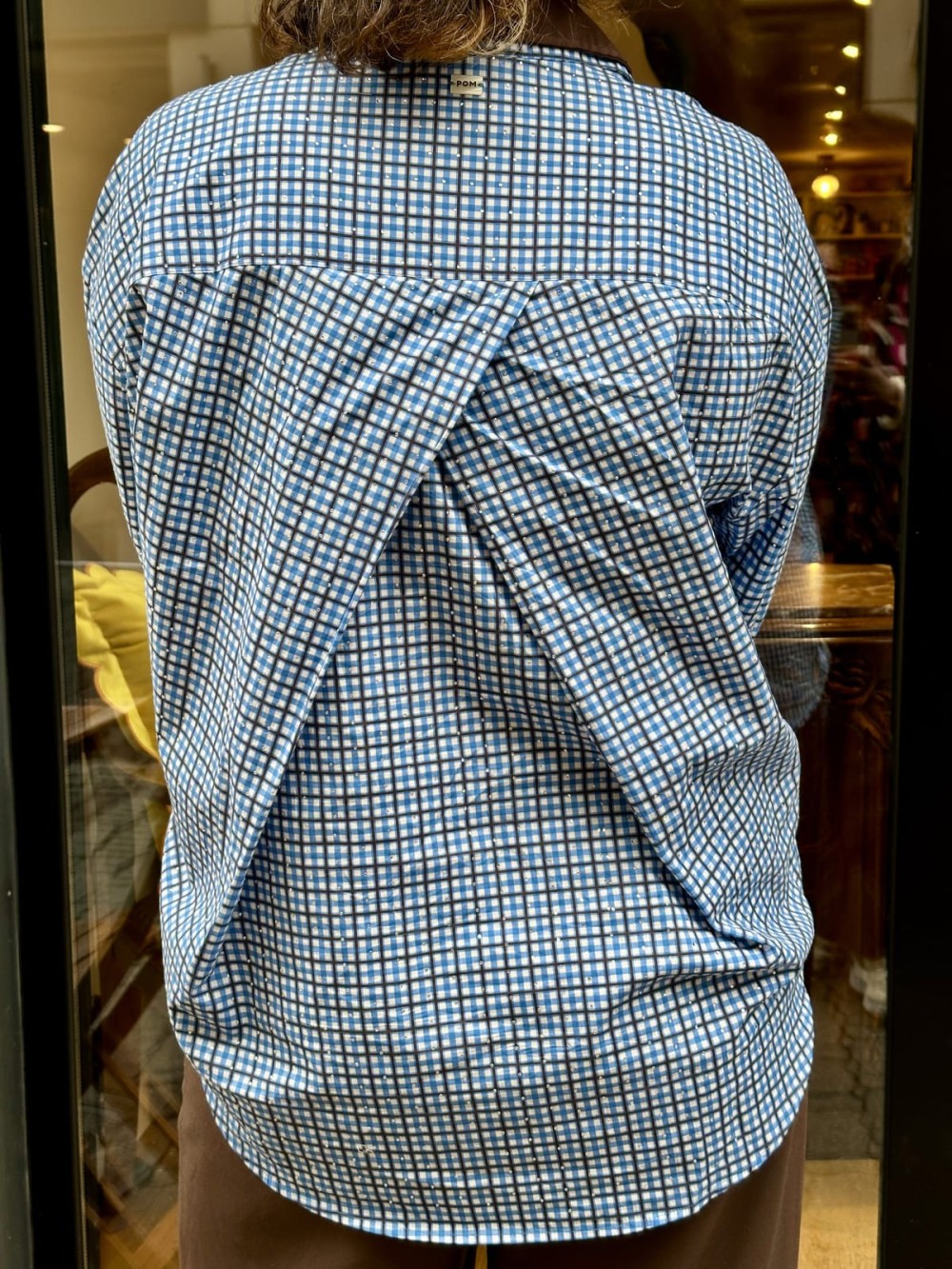 Chemise à carreaux bleue avec strass | Peonies Shop