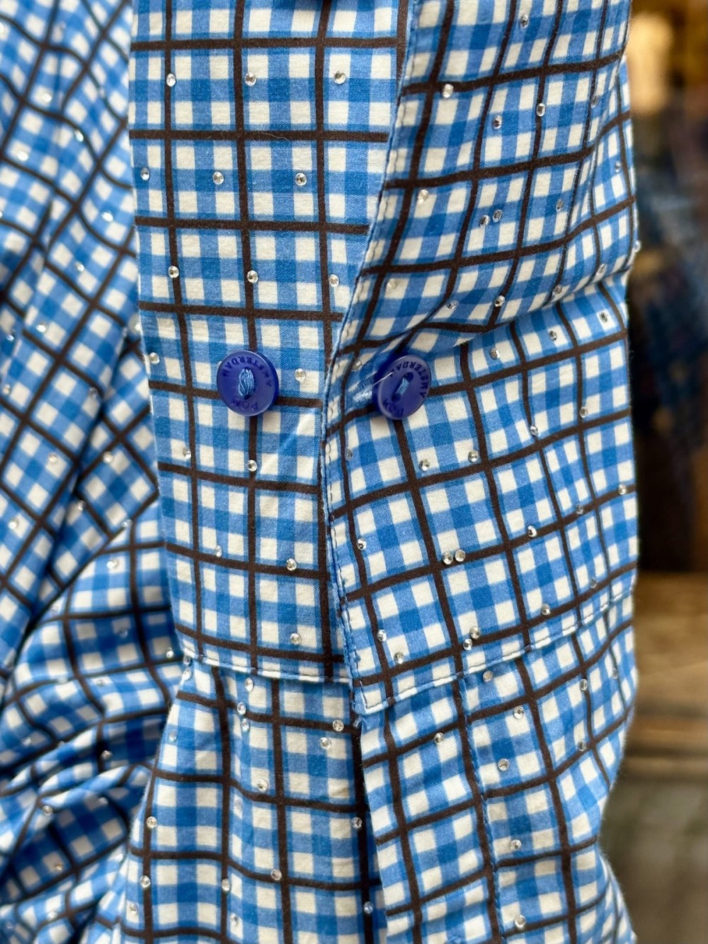 Chemise à carreaux bleue avec strass | Peonies Shop