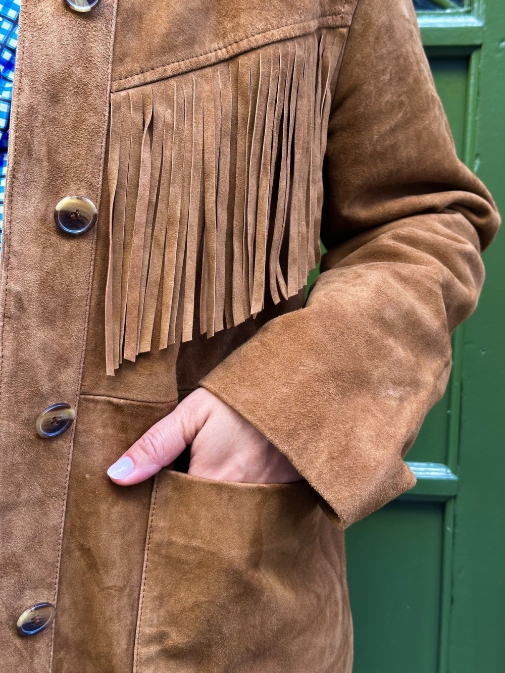 Veste en daim à franges femme marron cuir | Peonies Shop