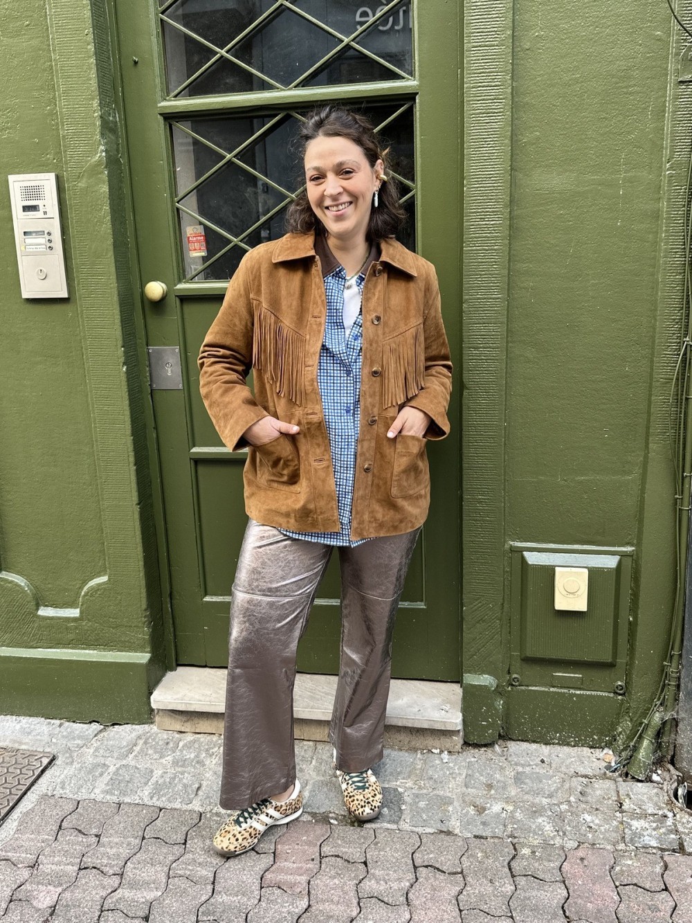 Veste en daim à franges femme marron cuir | Peonies Shop