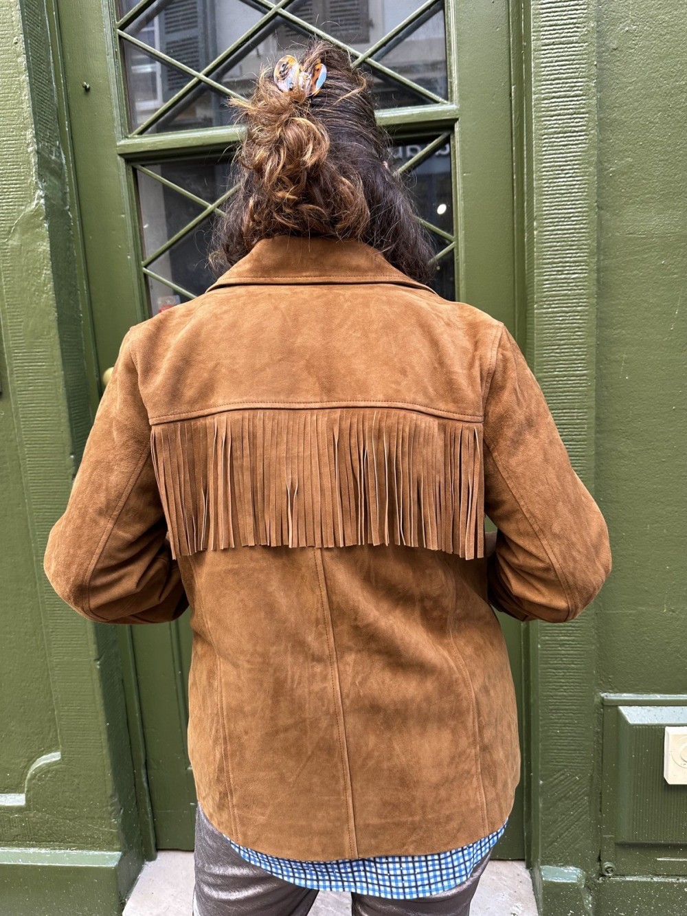 Veste en daim à franges femme marron cuir | Peonies Shop