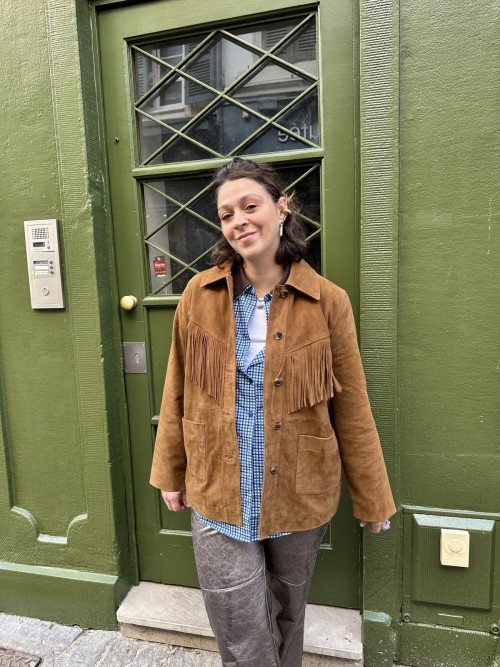 Veste en daim à franges femme marron cuir | Peonies Shop