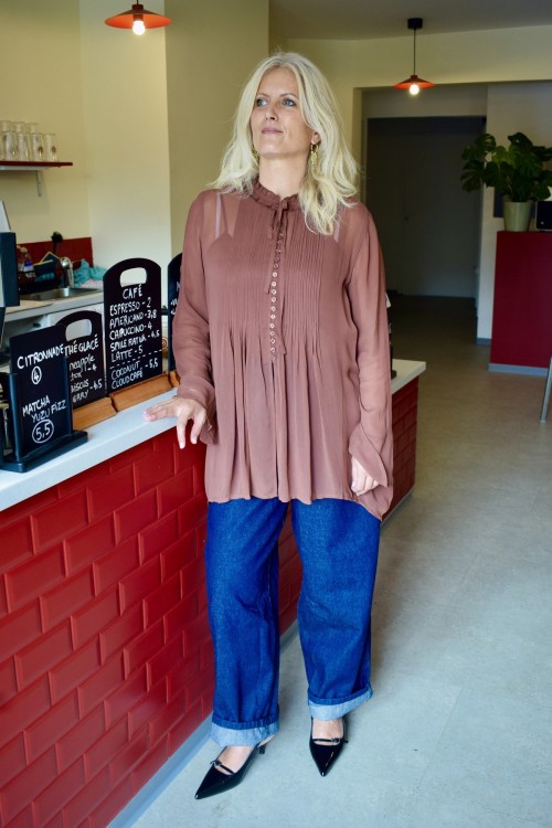 Jean indigo ballon taille haute femme | Peonies Shop