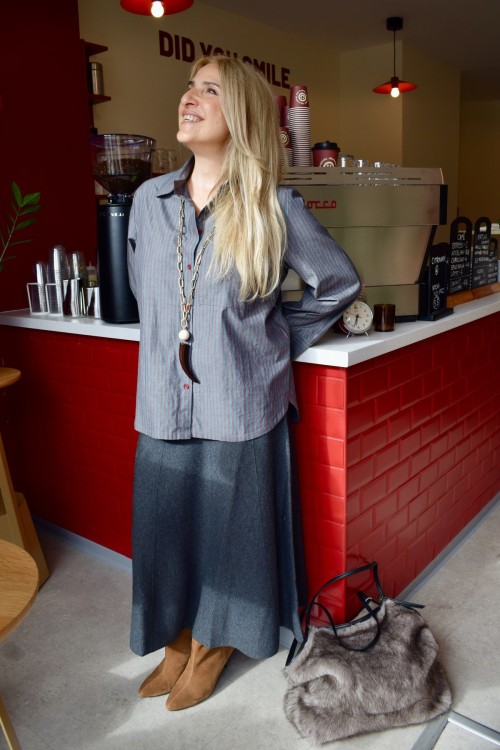 Jupe midi en maille gris foncé femme | Peonies Shop