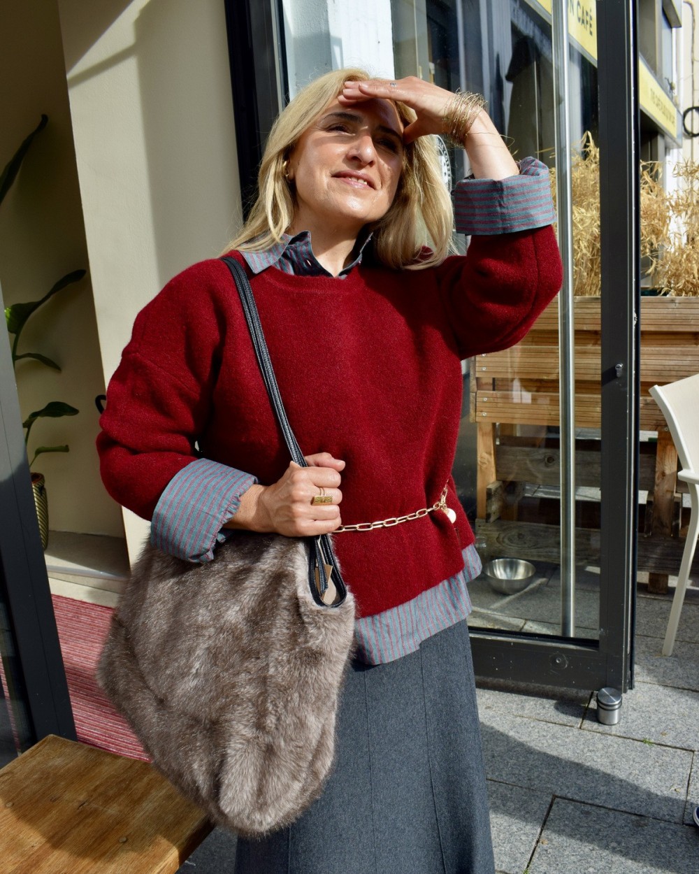 Sac cabas fausse fourrure taupe | Peonies Shop