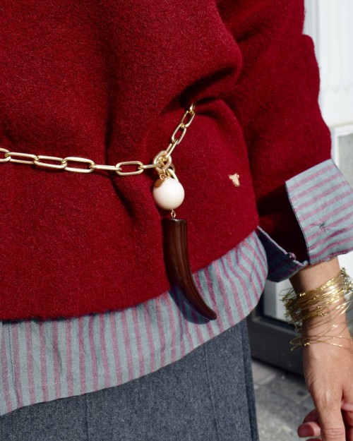 Sautoir chaîne dorée et pendentif corne en résine | Peonies Shop