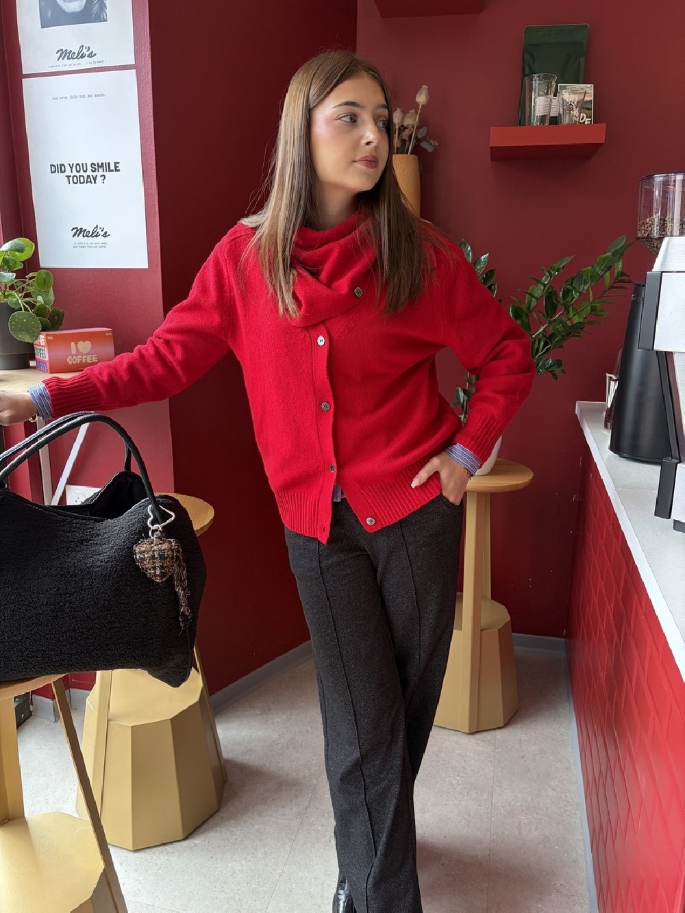 Pantalon large anthracite à plis femme | Peonies Shop