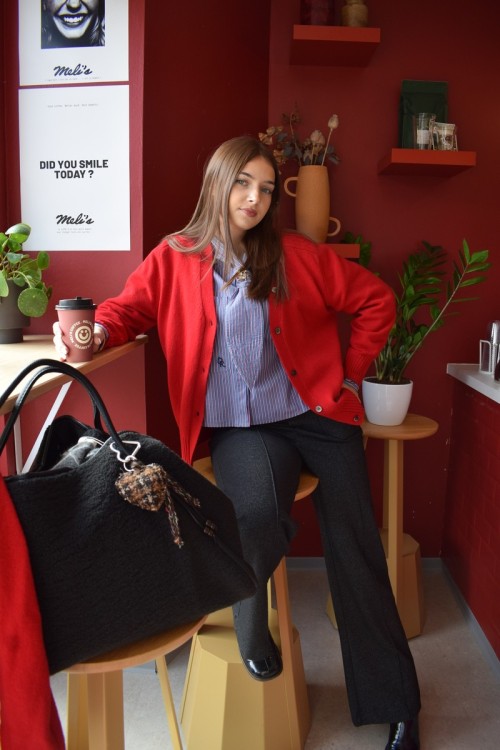 Pantalon large anthracite à plis femme | Peonies Shop