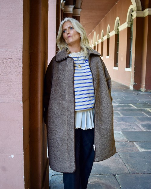 Manteau effet peau de mouton taupe | Peonies Shop