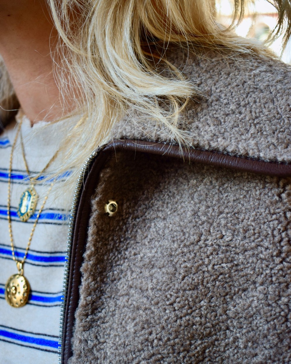 Manteau effet peau de mouton taupe | Peonies Shop