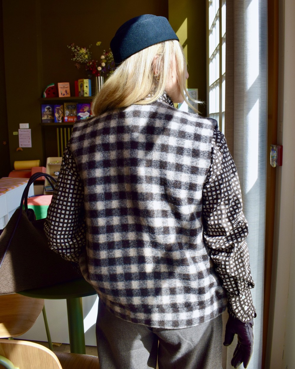 Gilet sans manches carreaux 100 % laine femme | Peonies Shop