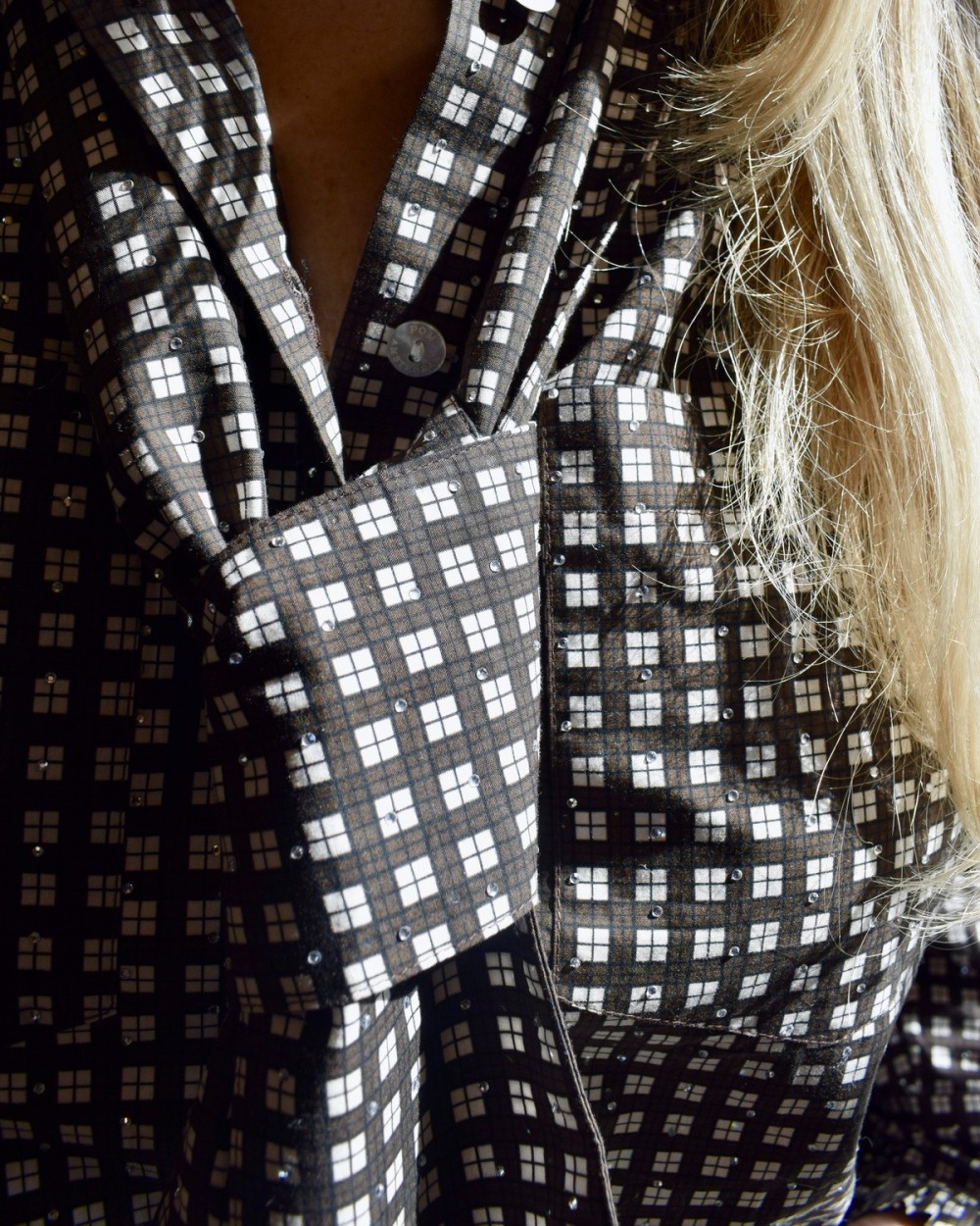 Chemise lavallière à carreaux et strass | Peonies Shop