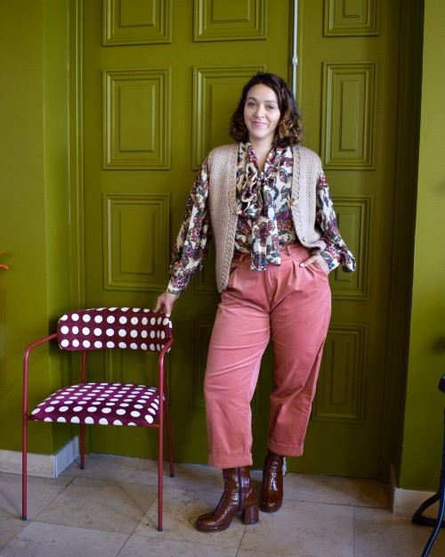 Pantalon à pince velours côtelé vieux rose femme | Peonies Shop