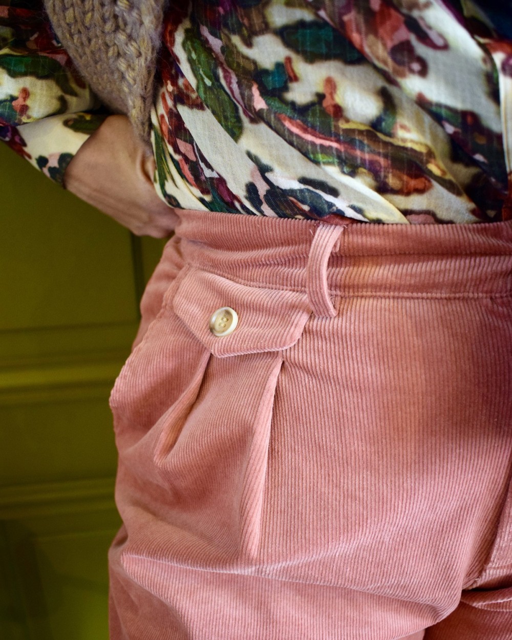 Pantalon à pince velours côtelé vieux rose femme | Peonies Shop