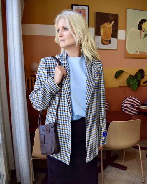 Blazer Ema pied-de-poule bleu électrique | Peonies Shop