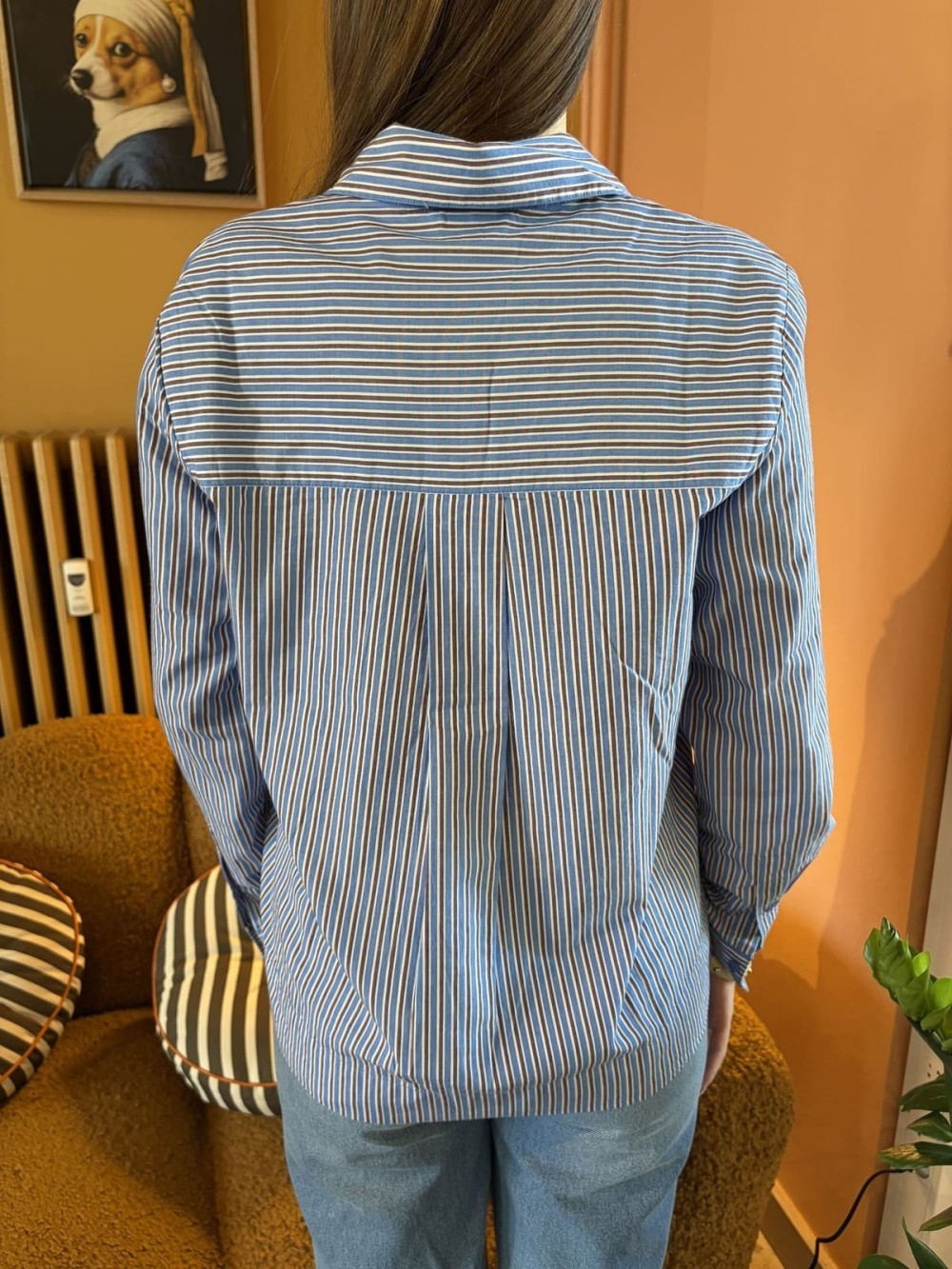 Chemise popeline rayée bleu marron femme | Peonies Shop
