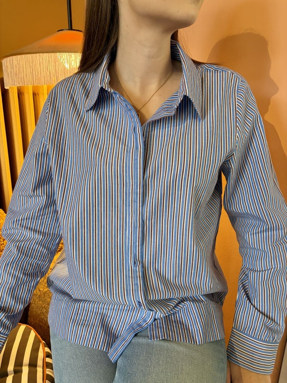 Chemise popeline rayée bleu marron femme | Peonies Shop