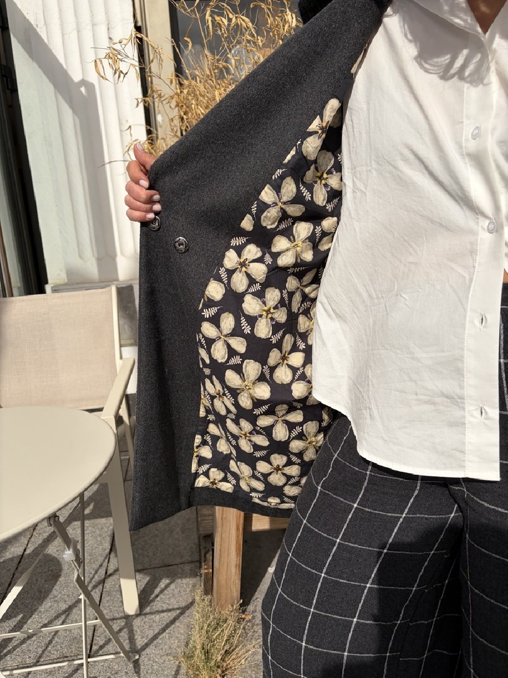 Manteau Emma gris carbone à capuche femme | Peonies Shop