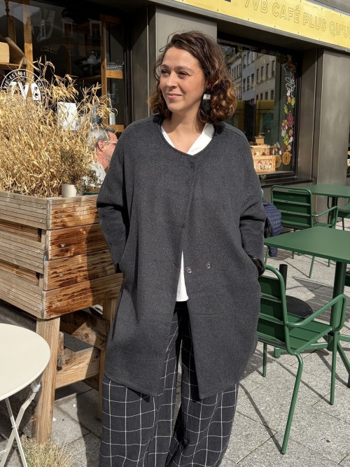 Manteau Emma gris carbone à capuche femme | Peonies Shop
