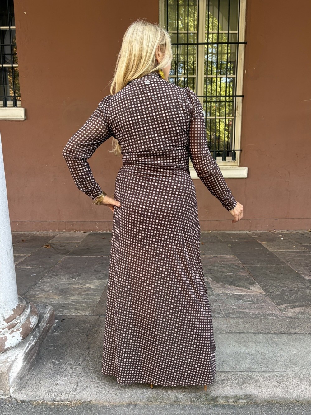 Robe longue Amber à carreaux marron | Peonies Shop
