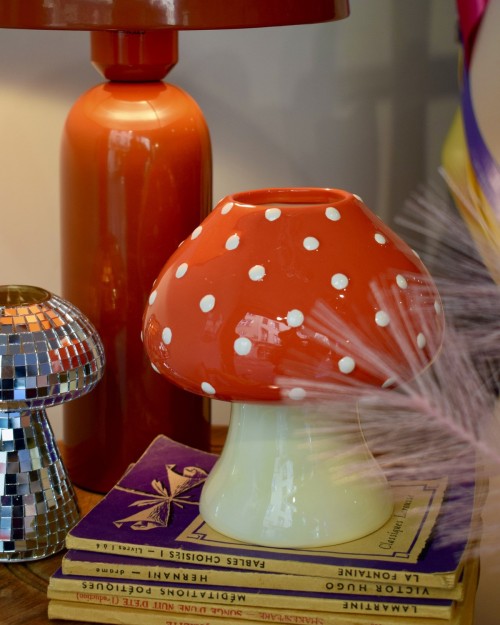 Vase champignon rouge en céramique peint à la main | Peonies Shop