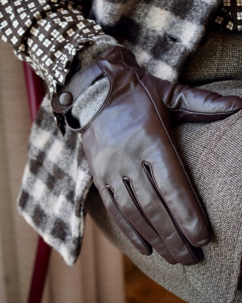 Gants femme cuir marron et laine | Peonies Shop