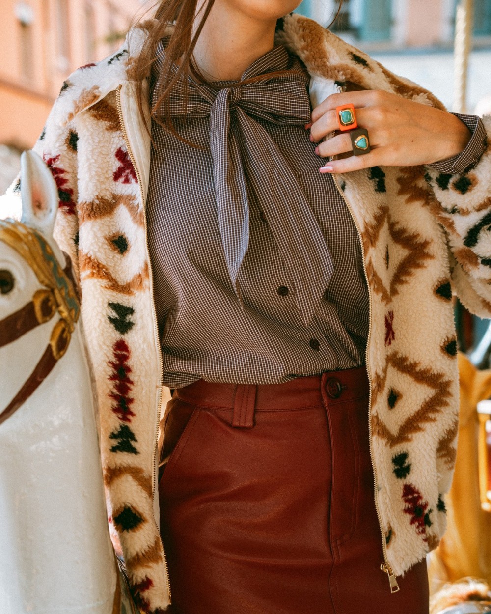 Veste teddy ethnique écrue | Outlet Femme | Peonies Shop