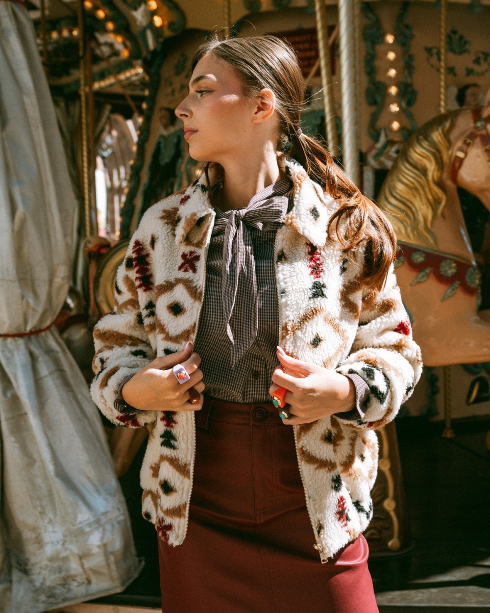 Veste teddy ethnique écrue | Outlet Femme | Peonies Shop