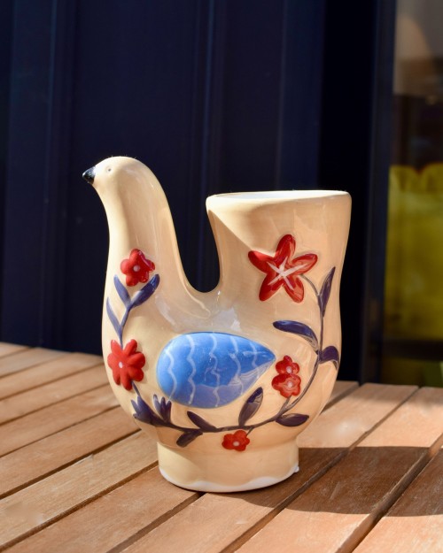 Vase oiseau en faïence beige | Peonies Shop