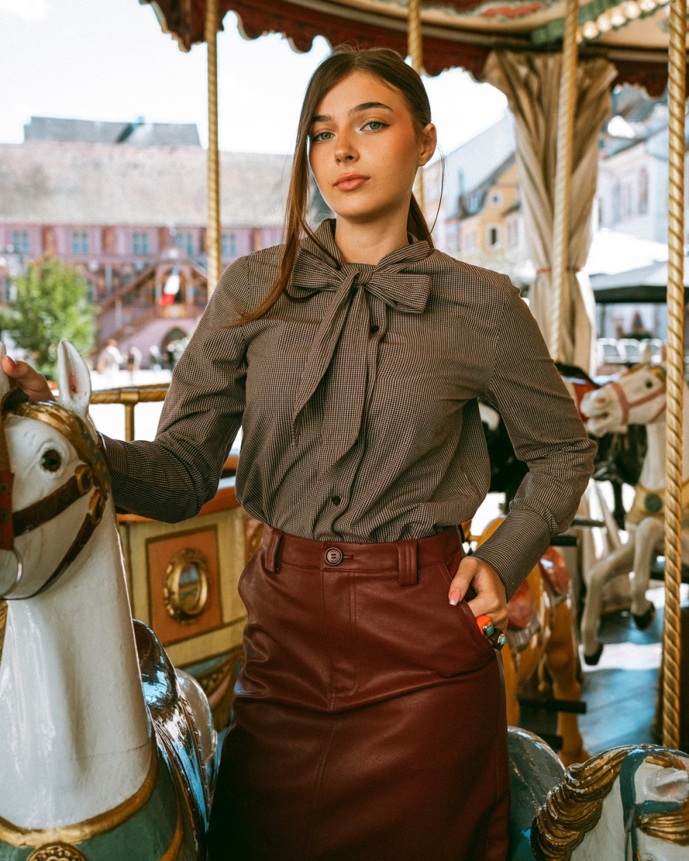 Jupe Alison bordeaux effet cuir femme | Peonies Shop