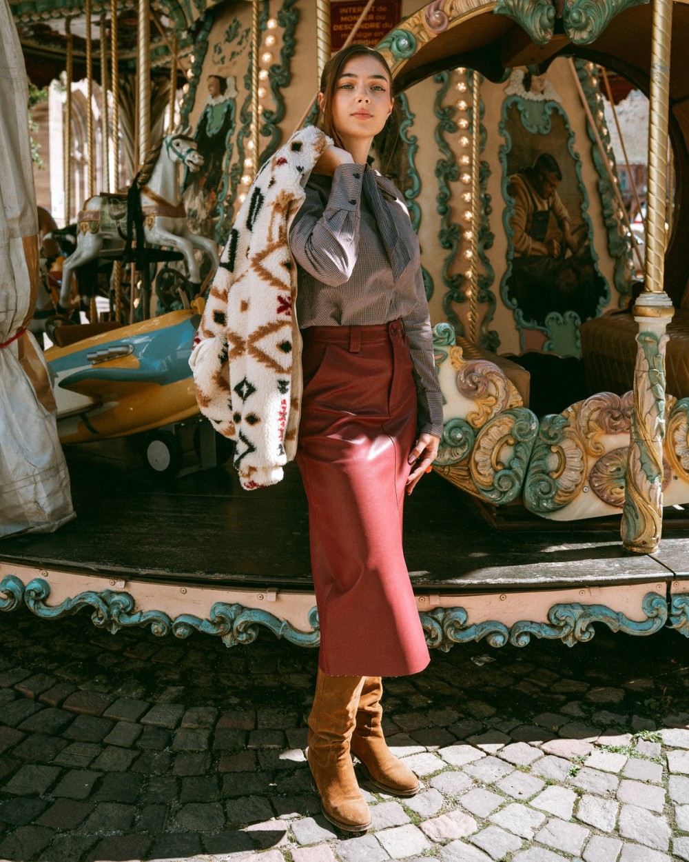 Jupe Alison bordeaux effet cuir femme | Peonies Shop