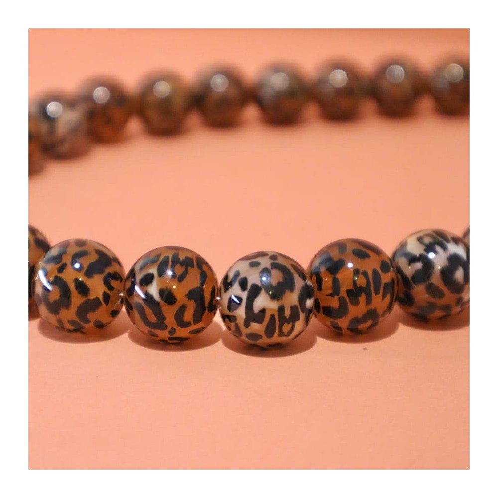 COLLIER PERLE RESINE LEOPARD