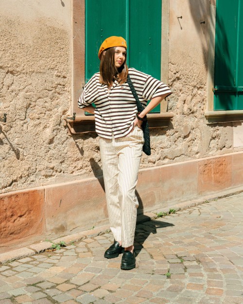 PANTALON DROIT POPELINE RAYE