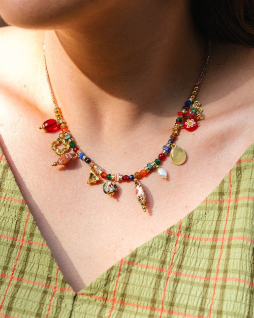 COLLIER FIL PERLES/BRELOQUES