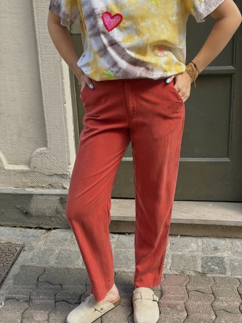 Pantalon Droit Tencel Rouge Foncé | Outlet Femme | Peonies Shop
