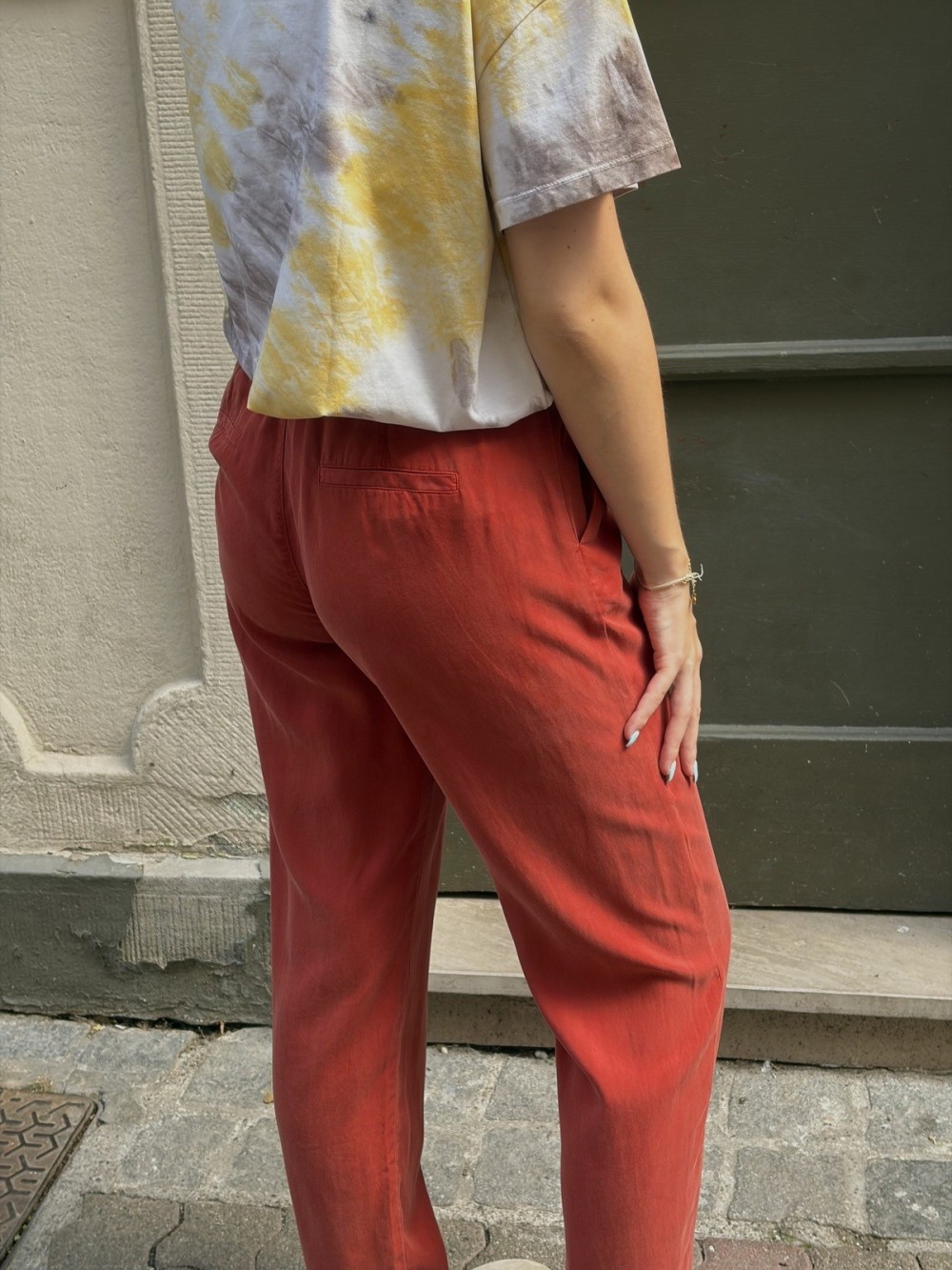 Pantalon Droit Tencel Rouge Foncé | Outlet Femme | Peonies Shop