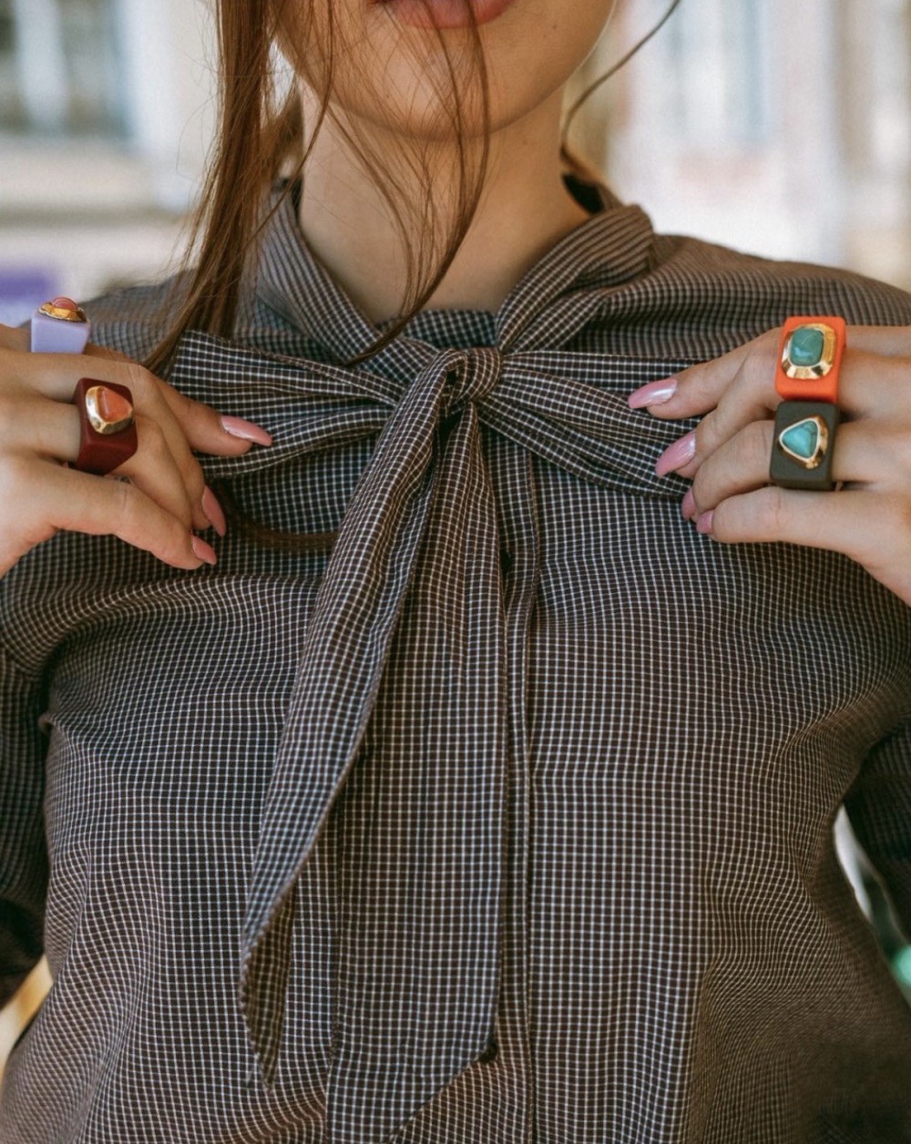 Bague en résine ornée d'une pierre semi-précieuse | Peonies Shop
